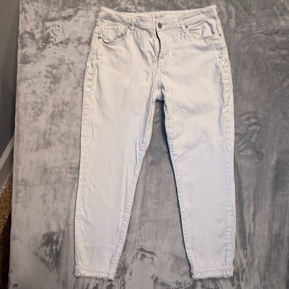 Women's Loft Curvy Skinny‎ Pants Size 12/31 White with Raw Hem